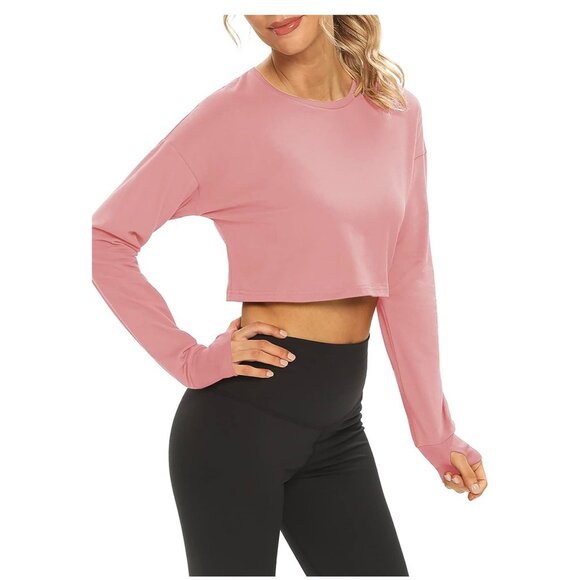 🌸3/$15🌸Long Sleeve Mauve Crop Top Athletic Shirt with Thumb Holes sz M - Picture 4 of 6